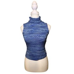 Blue Metallic Knit Top Sleeveless Turtleneck Y2K Shimmer Charlotte Russe M
